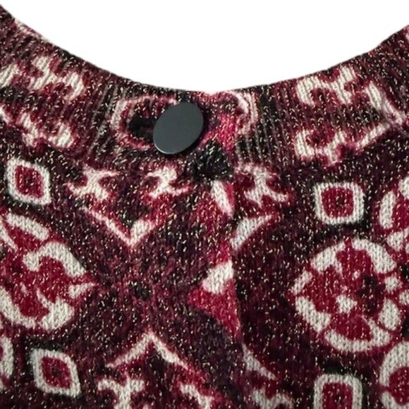Talbots Womens Cardigan Sweater Burgundy Wine Paisley Print Metallic Gold L NWOT - Picture 4 of 13